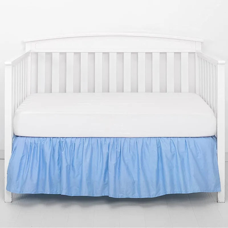 Premium Crib Bed Skirt with White Sheet – 4-Sided Pleated Ruffle Nursery Bedding for Baby Boys & Girls Toddler Beds