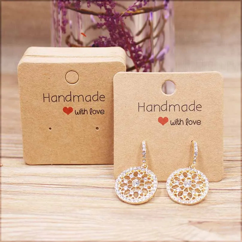 50PC Handmade Style Paper Earring Cards – DIY Jewelry Packaging in Brown & White, Multiple Sizes (5x5cm, 3x3cm, 5x9cm, 5x6.5cm, 5x7cm)