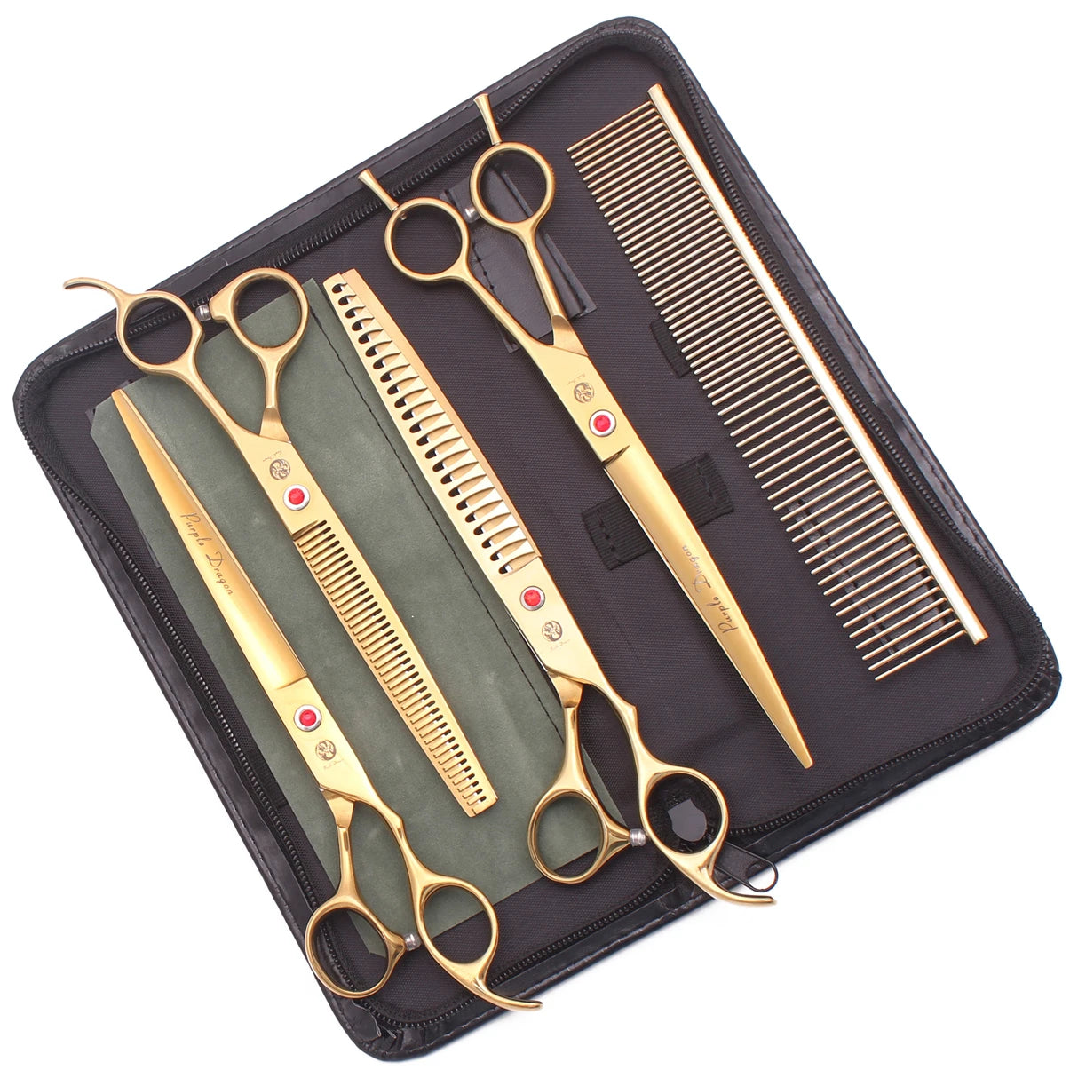 8-inch Purple Dragon Japan 440C Dog Grooming Scissors – Curved Chunker & Thinning Shears with Case (Model Z3015)
