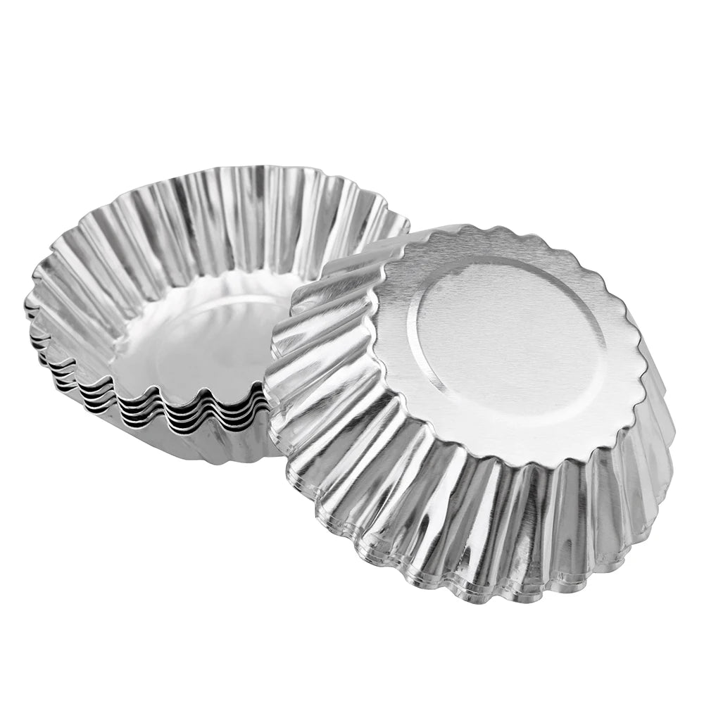 Aluminum Alloy Flower Egg Tart Mold Set: Reusable Non-Stick Ripple Design - Perfect for Cupcakes, Puddings, and Muffins - 10pcs/set