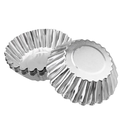 Aluminum Alloy Flower Egg Tart Mold Set: Reusable Non-Stick Ripple Design - Perfect for Cupcakes, Puddings, and Muffins - 10pcs/set