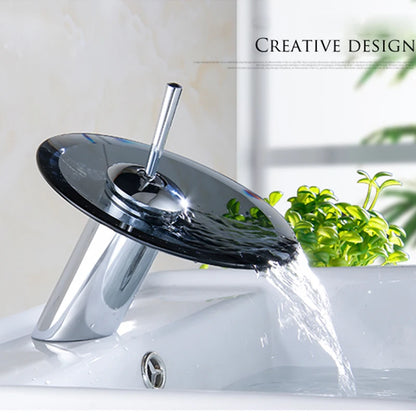Colorful Glass Waterfall Bathroom Faucet – Chrome Deck Mounted Basin Sink Tap with Single Lever Mixer