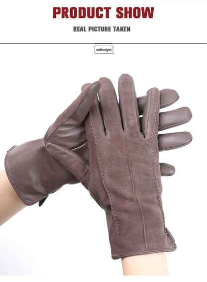 Women’s Winter Touch Gloves – 50% Genuine Leather & 50% Suede, Colorful Warm Leather Gloves