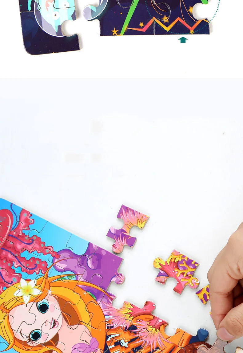 100PCS Kids Wooden Puzzle Set – Cartoon Animal & Vehicle Jigsaw Toys for Early Learning & Parent-Child Play