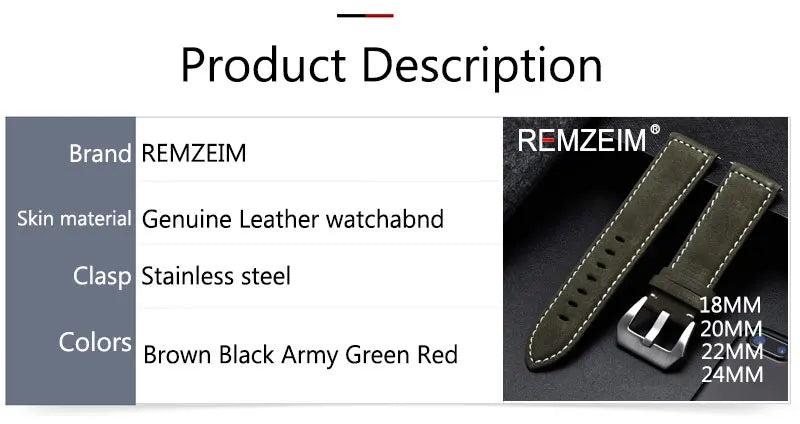 Genuine Leather Watch Band – Vintage Matte Black, Blue & Brown Strap for Men & Women, 18mm-24mm Wrist Bracelet