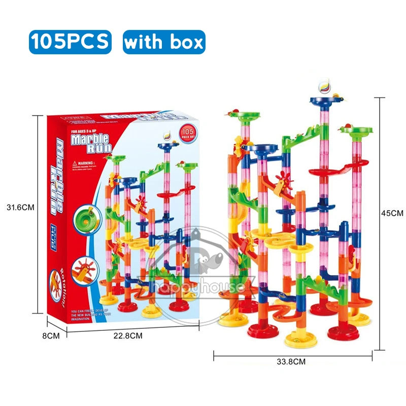 DIY Marble Run Race Track Set - 3D Maze Ball Roller Building Blocks Toy for Kids Creative STEM Play