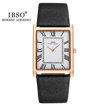 IBSO Ultra-Thin Rectangle Dial Men's Quartz Watch – Luxury Business Style, Genuine Leather Strap, Waterproof
