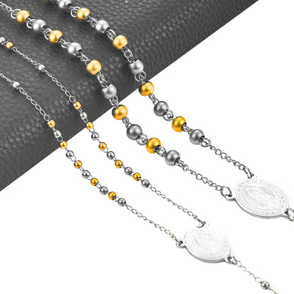 Stainless Steel Vintage Cross Rosary Necklace - Bohemian Religious Pendant for Women and Men, Fashion Jewelry Gift