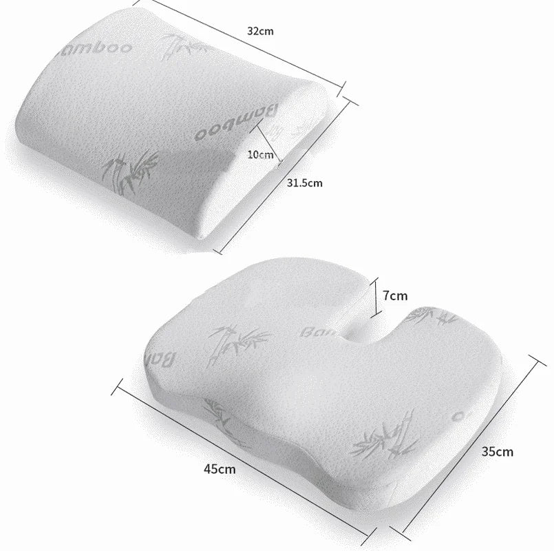 Ergonomic Bamboo Memory Foam Seat & Back Cushion – Slow Rebound Waist Support for Home & Office Chairs