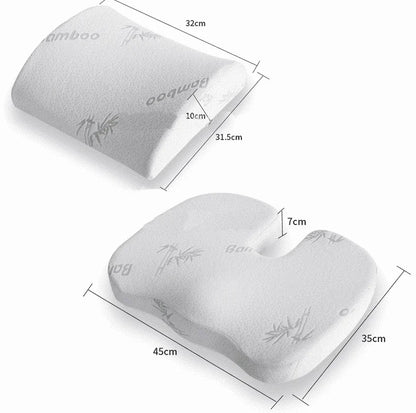 Ergonomic Bamboo Memory Foam Seat & Back Cushion – Slow Rebound Waist Support for Home & Office Chairs