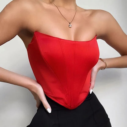 Off-Shoulder Sleeveless Velvet Corset Crop Top: Fashionable Sexy Female Underwear - Backless Bustier Top in Solid Colors