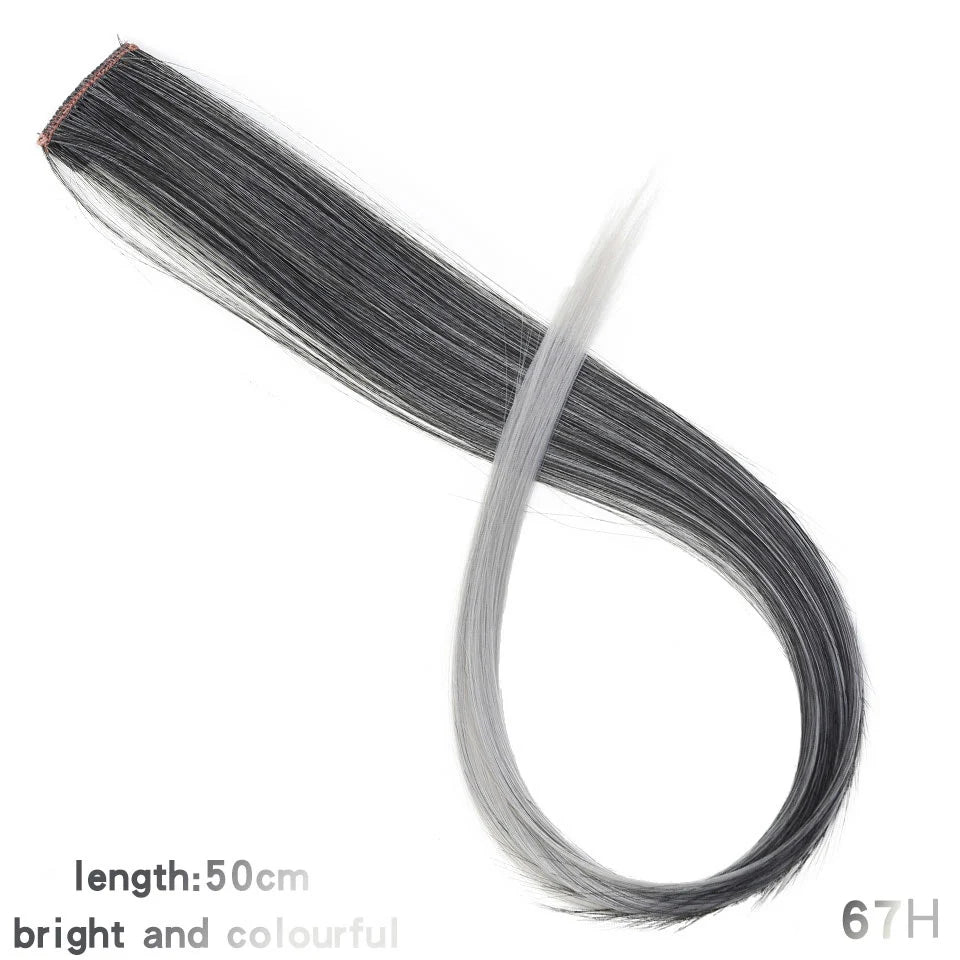 BUQI Straight Clip-In Colored Hair Extensions – Rainbow Synthetic Hair Streaks in Pink, Orange, White & Purple
