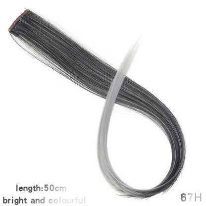 BUQI Straight Clip-In Colored Hair Extensions – Rainbow Synthetic Hair Streaks in Pink, Orange, White & Purple