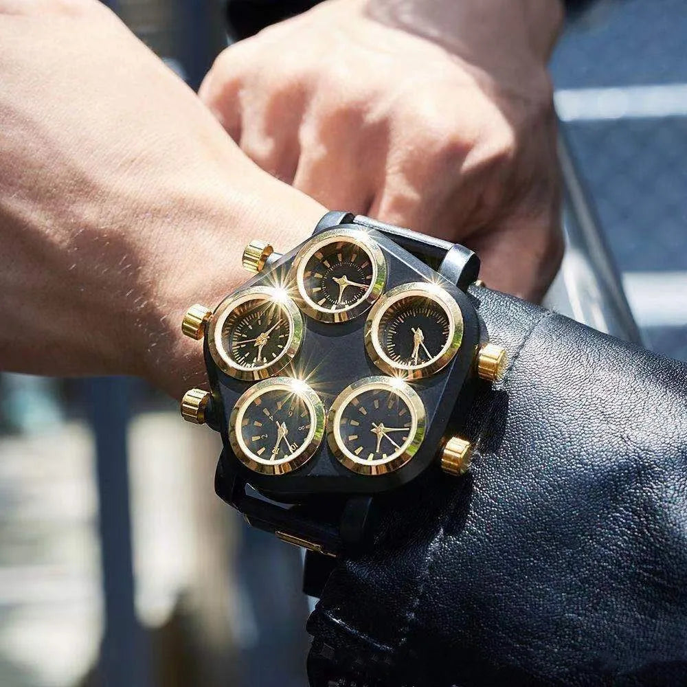 Five Movement Men's Quartz Watch – Large Dial Hip Hop Punk Style Sport Watch for Men