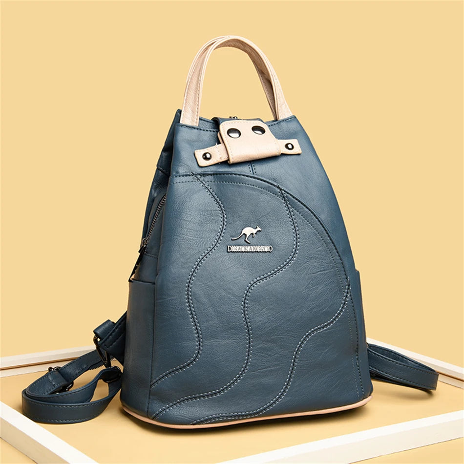 Women's Leather Zipper Backpack - Chest Bag Travel Pack, Ladies' School Bagpack for Teenage Girls, Sac A Dos