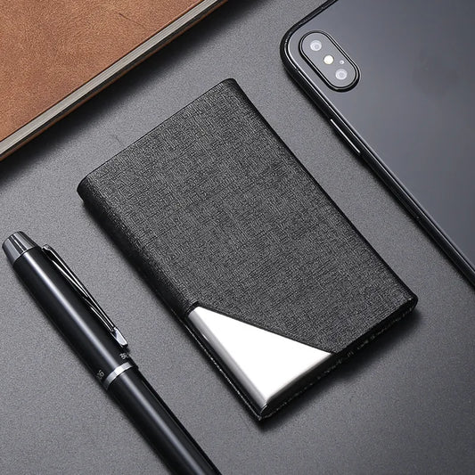 Luxury Laser Engraved Logo Wallet: PU Leather Business Card Holder for Women & Men - Fashion Brand Metal Aluminum Case for ID & Credit Cards