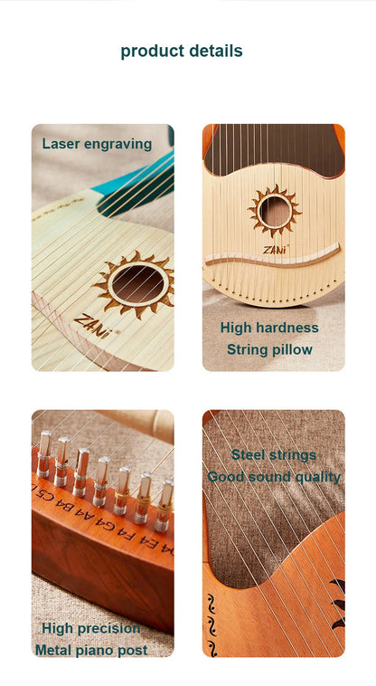 Lyre Harp 19-String – High-Quality Mahogany Musical Instrument with Spare Strings