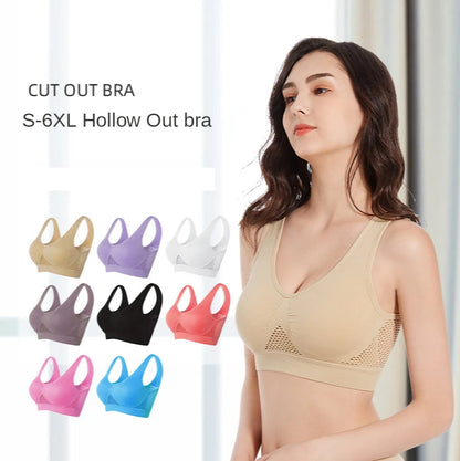 Women’s Hollow Out Sports Bra – Padded Seamless Yoga & Gym Top, M-6XL Athletic Vest