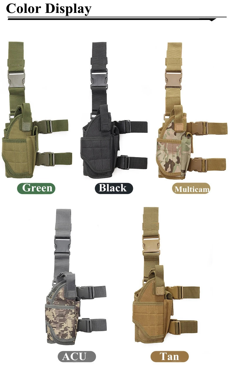 Universal Drop Leg Gun Holster - Right-Handed Tactical Thigh Pistol Bag & Pouch for All Handguns
