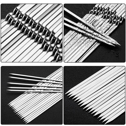 Stainless Steel Barbecue Skewers - 10/15Pcs Reusable BBQ Kebab Sticks for Outdoor Camping and Picnics - Cooking Tools