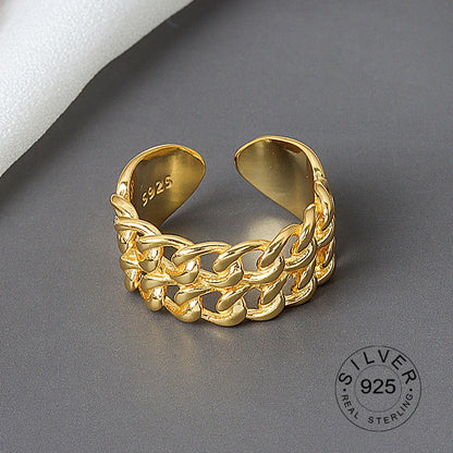 925 Sterling Silver Women’s Open Wave Ring – Irregular Wide Noodle Design Gift