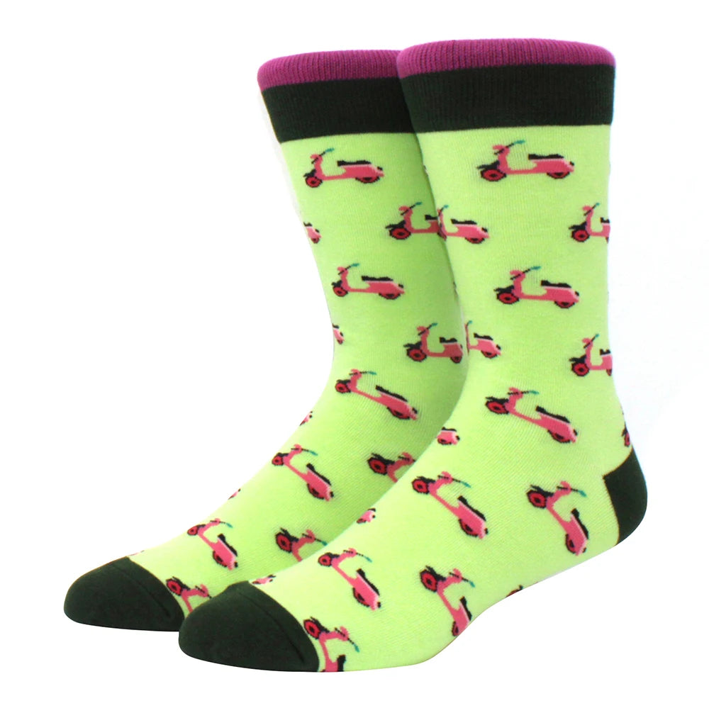 Men's Colorful Combed Cotton Jacquard Crew Socks - Striped Business Casual Dress Socks