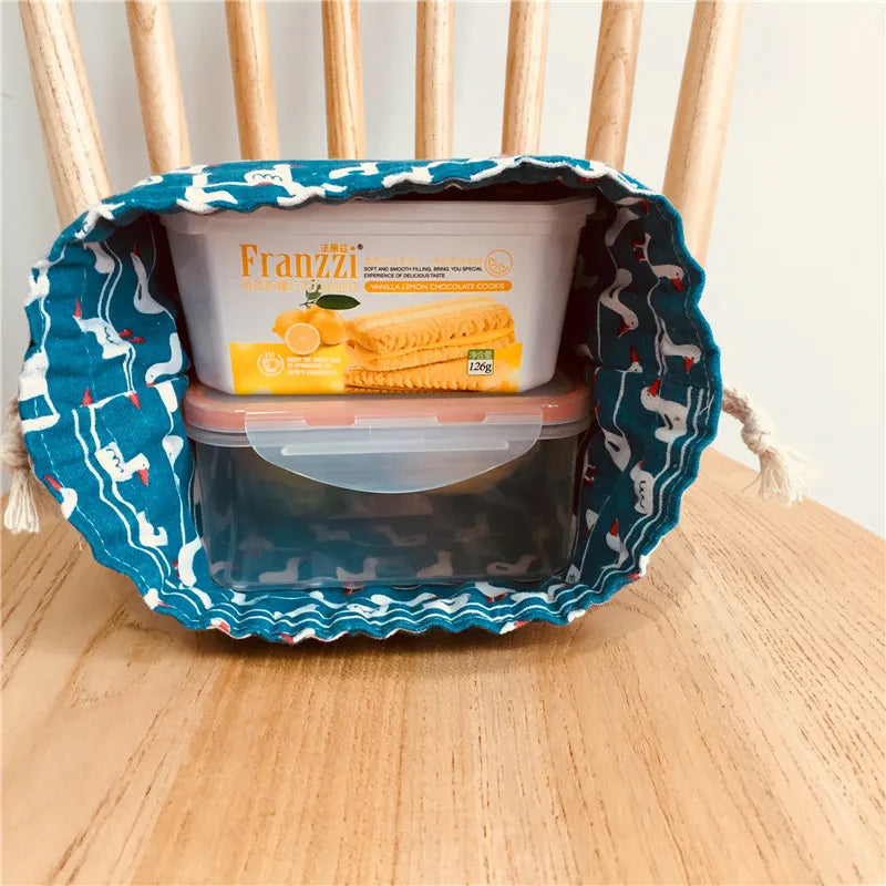 Lucky Cat Drawstring Lunch Bag — Portable Bento Box Pouch for Kids, Cooler & Picnic Food Storage