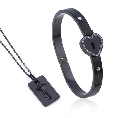 Couple Jewelry Set – Stainless Steel Love Heart Lock Bracelets & Key Pendant Necklace for Men & Women Gift