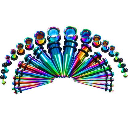 36Pcs/Lot Ear Gauges Stretching Kit - Stainless Steel Tapers, Plugs, Eyelets - 14G-00G Expander Set for Body Piercings