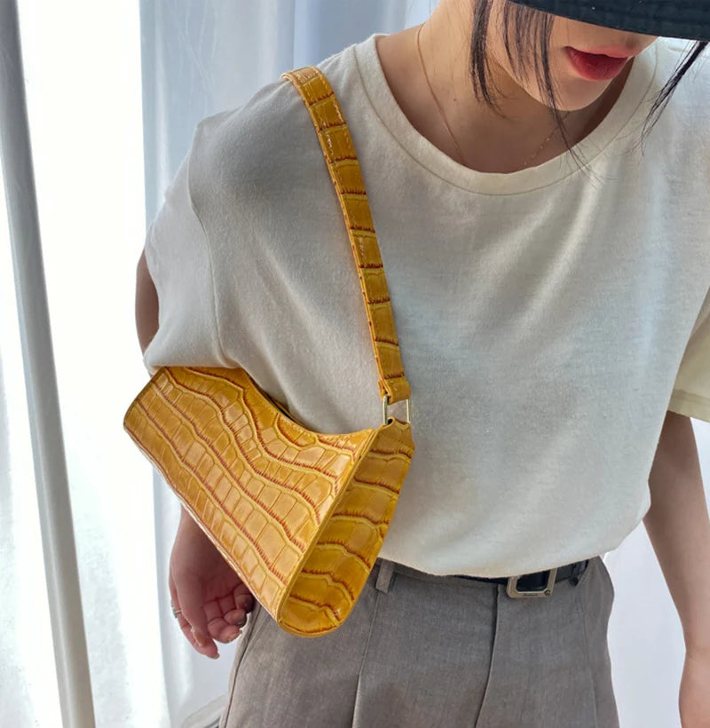 Fashion PU Leather Handbag for Women – Alligator Pattern Small Underarm Messenger Bag & Purse