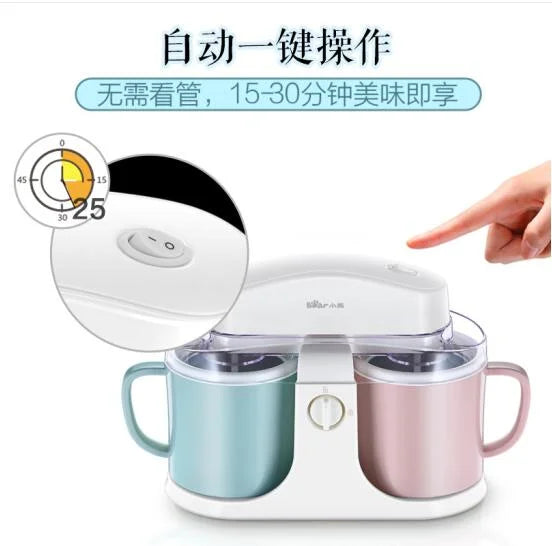 chinaBear BQL-A10E1 DIY Double Bucket Ice Cream Maker – 1L Household Automatic Ice Cream Machine, 100-240V for Home Use