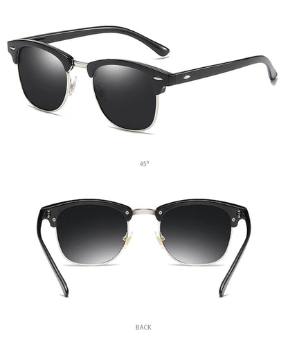 Classic Half Frame Polarized Sunglasses – Retro Rivet Design for Men & Women, Anti-Glare Black Travelling Shades