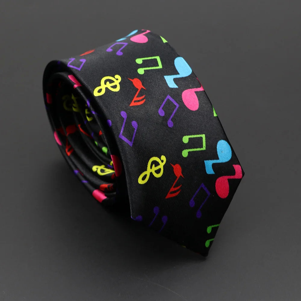 Musical Notes Slim Necktie - Silky Piano & Guitar Print Tie for Men & Women, Elegant Fashion Gift