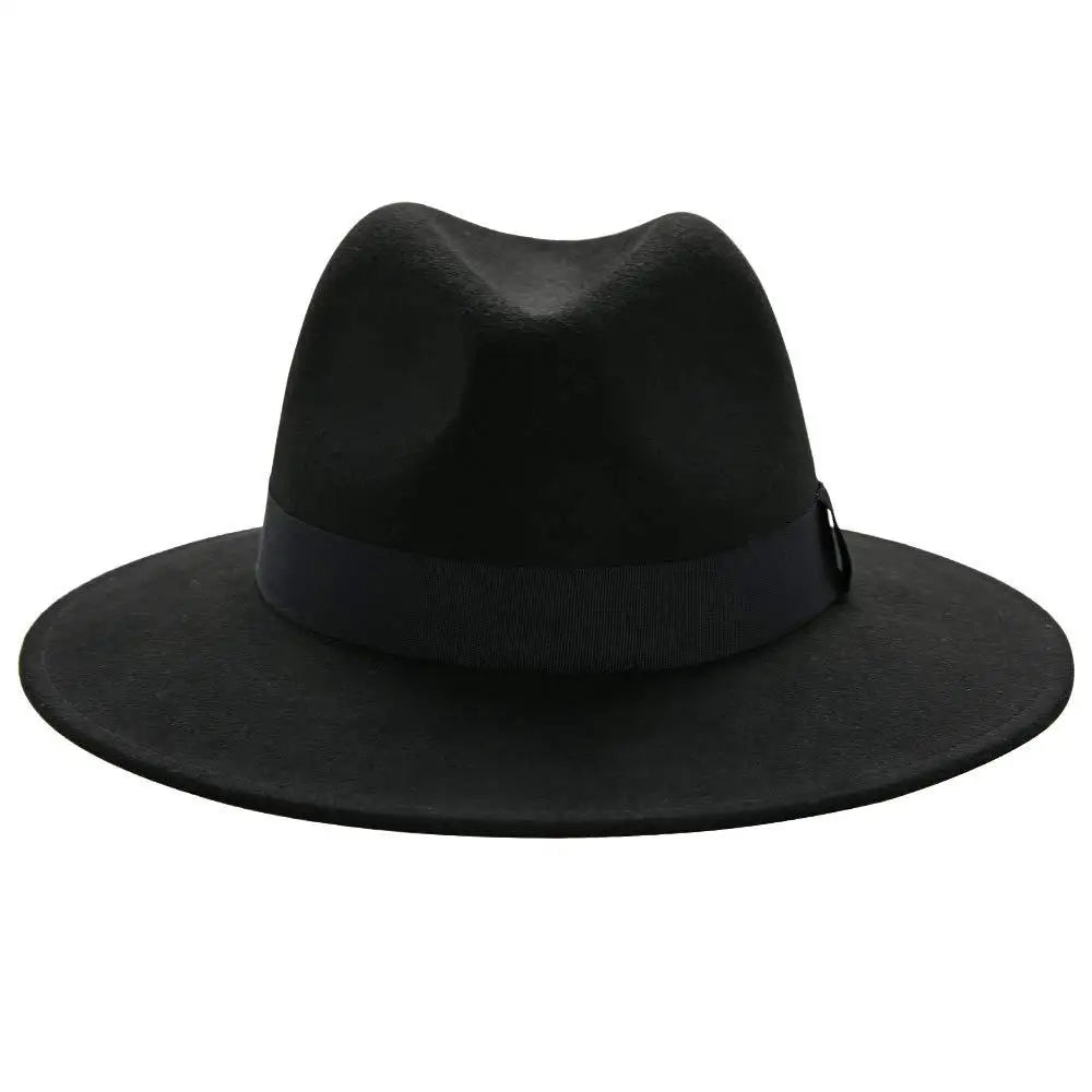 Unisex Black Fedora Hat – Wide Brim Jazz Panama Top Hat for Autumn and Winter – Classic Gentleman Style