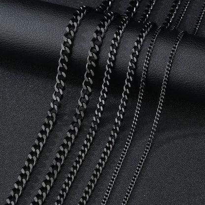 Basic Punk Cuban Chain Necklace – 3mm/5mm/7mm Stainless Steel Curb Link Choker for Men & Women, Black & Gold Colors