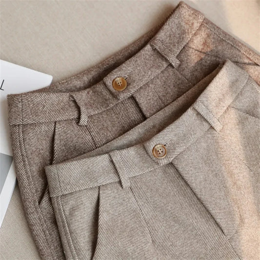 Women’s Woolen Harem Pants - High-Waisted Casual Office Trousers for Autumn & Winter