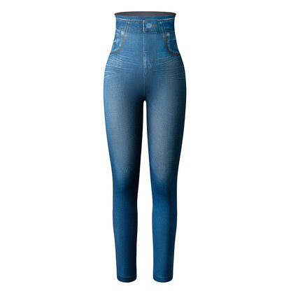 Women's Faux Denim Leggings - Slim Fit Printed Summer Pencil Pants for Fitness & Casual Wear