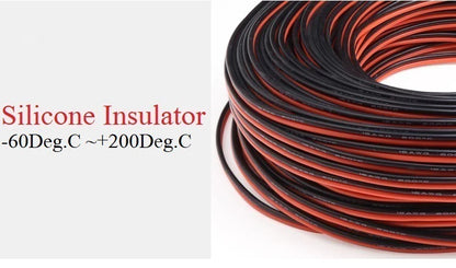 1/2/5M Copper Silicone Rubber Wire – Flexible 30 to 10 AWG 2-Pin DIY LED Connector Cable, Black & Red