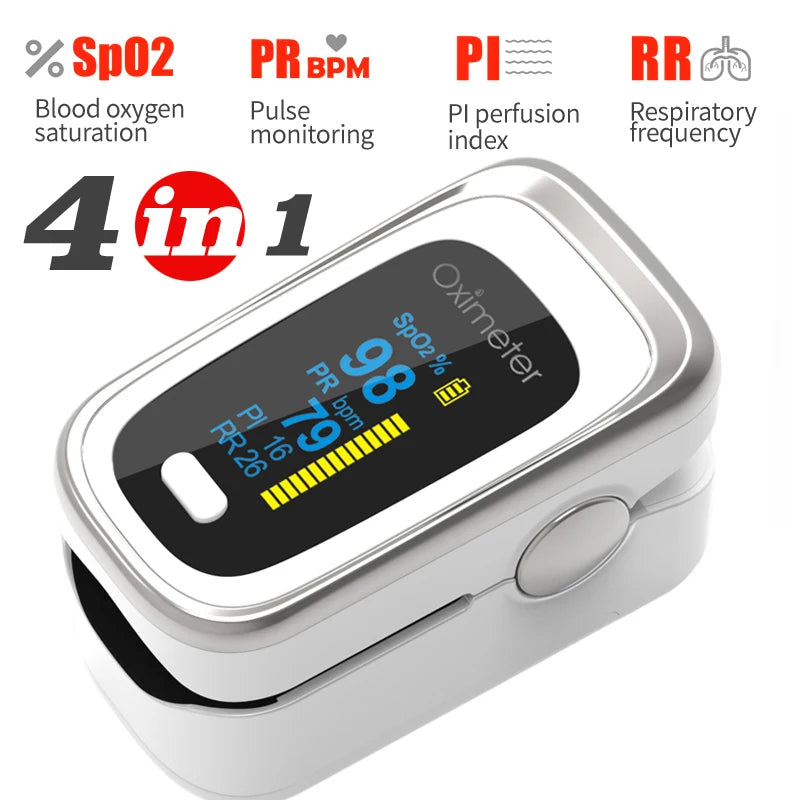 KIUZOU Finger Pulse Oximeter – SPO2, PR, PI, RR Blood Oxygen Saturation and Heart Rate Monitor with OLED Display
