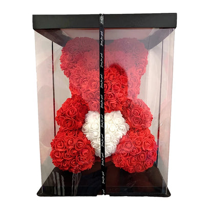 2024 40cm Rose Bear – Heart-Shaped Artificial Flower Teddy Bear for Valentine’s, Wedding, Birthday & Christmas Gifts