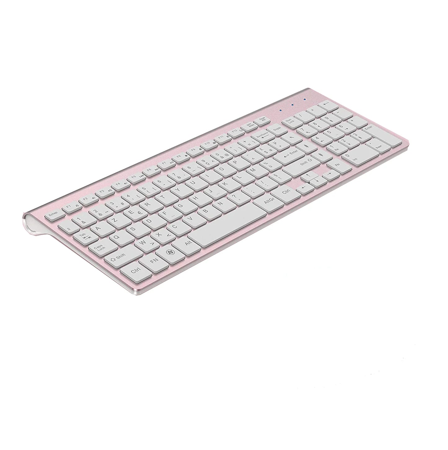 Wireless AZERTY Keyboard 2.4G USB — Ultra-Thin, Silent, Ergonomic French Keyboard for PC & Laptop, Pink/Grey/Silver