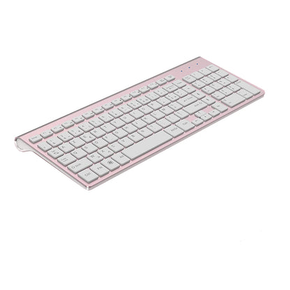 Wireless AZERTY Keyboard 2.4G USB — Ultra-Thin, Silent, Ergonomic French Keyboard for PC & Laptop, Pink/Grey/Silver