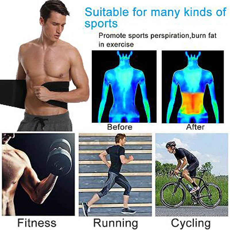 Men’s Waist Trimmer Belt — Neoprene Tummy Control Body Shaper with Sweat Wrap & Lumbar Support