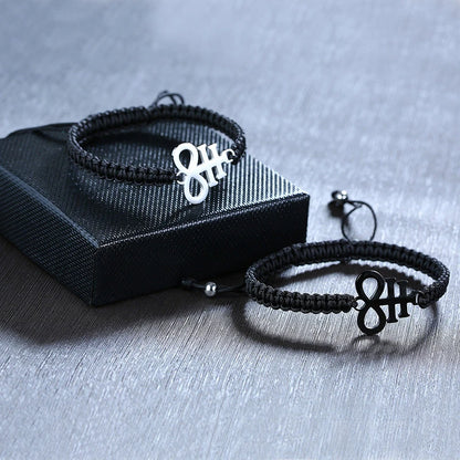 Lucifer Seal Charm Bracelet - Handmade Black Braided Adjustable Wave Wrist Jewelry for Men