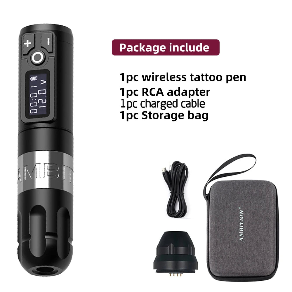 Ambition Soldier Wireless Tattoo Machine — Rotary Battery Pen with 2400mAh & LED Digital Display | Portable Power Pack for Body Art