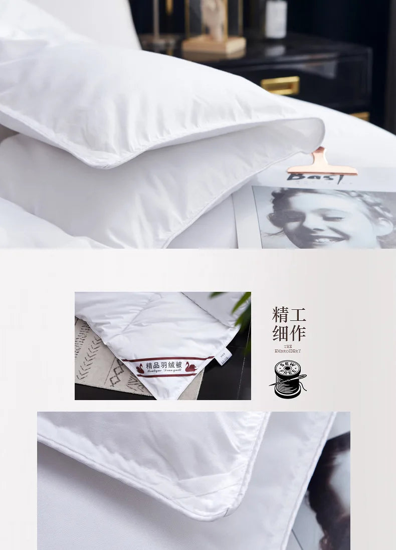 100% Goose Down Duvet – Quilted Cotton Comforter, Warm Winter Blanket with Solid Color Design
