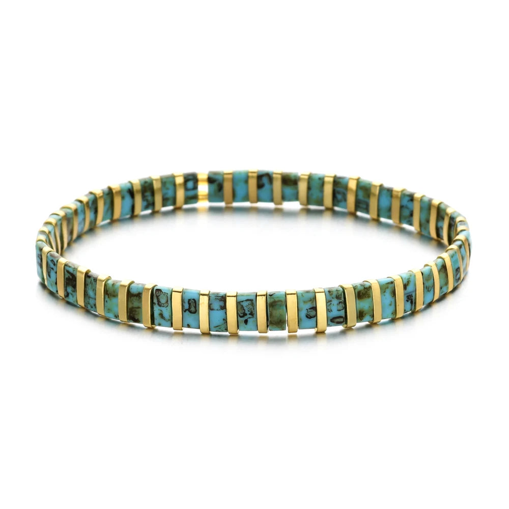 ZMZY Stone Tila Beads Elastic Bracelet for Women – 2025 Fashion Colorful Rainbow Miyuki Tile Bead Jewelry Gift Bracelet