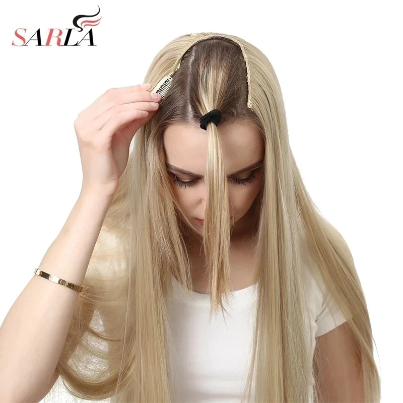 Synthetic U-Part Clip-in Hair Extensions – Long, Straight, Thick Blonde Hairpieces (16, 20, 24 Inch)
