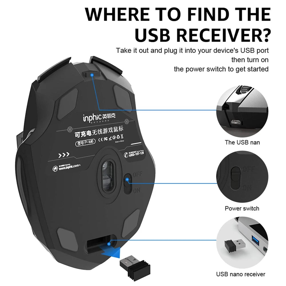 INPHIC Bluetooth Wireless Mouse – Rechargeable 2.4G Silent Office Mouse for PC, Laptop, Tablet, and Smartphone
