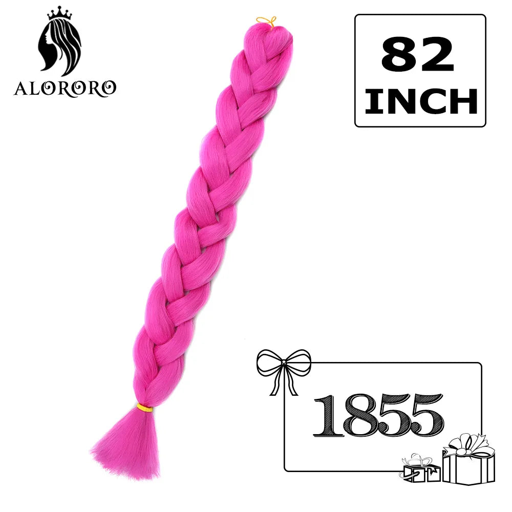 82-Inch Synthetic Braiding Hair Extensions – Jumbo Crochet Box Twist Braids in Green, Red, Pink & Yellow, Pure Color Wholesale